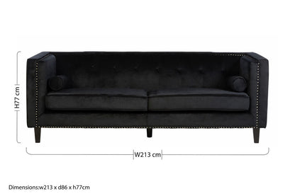 Felisa 3 Seat Black Velvet Sofa - Image 8