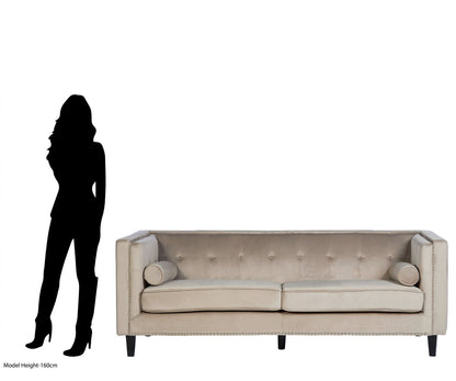 Felisa 3 Seat Mink Velvet Sofa.