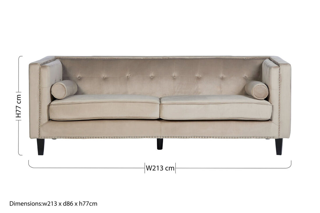 3 Seater Mink Velvet Sofa, Felisa