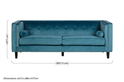 Felisa 3 Seat Blue Velvet Sofa