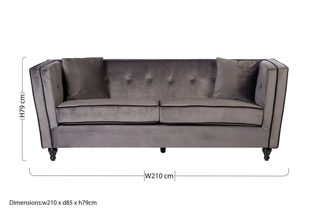 3 Seater Grey Velvet Sofa, Ferris