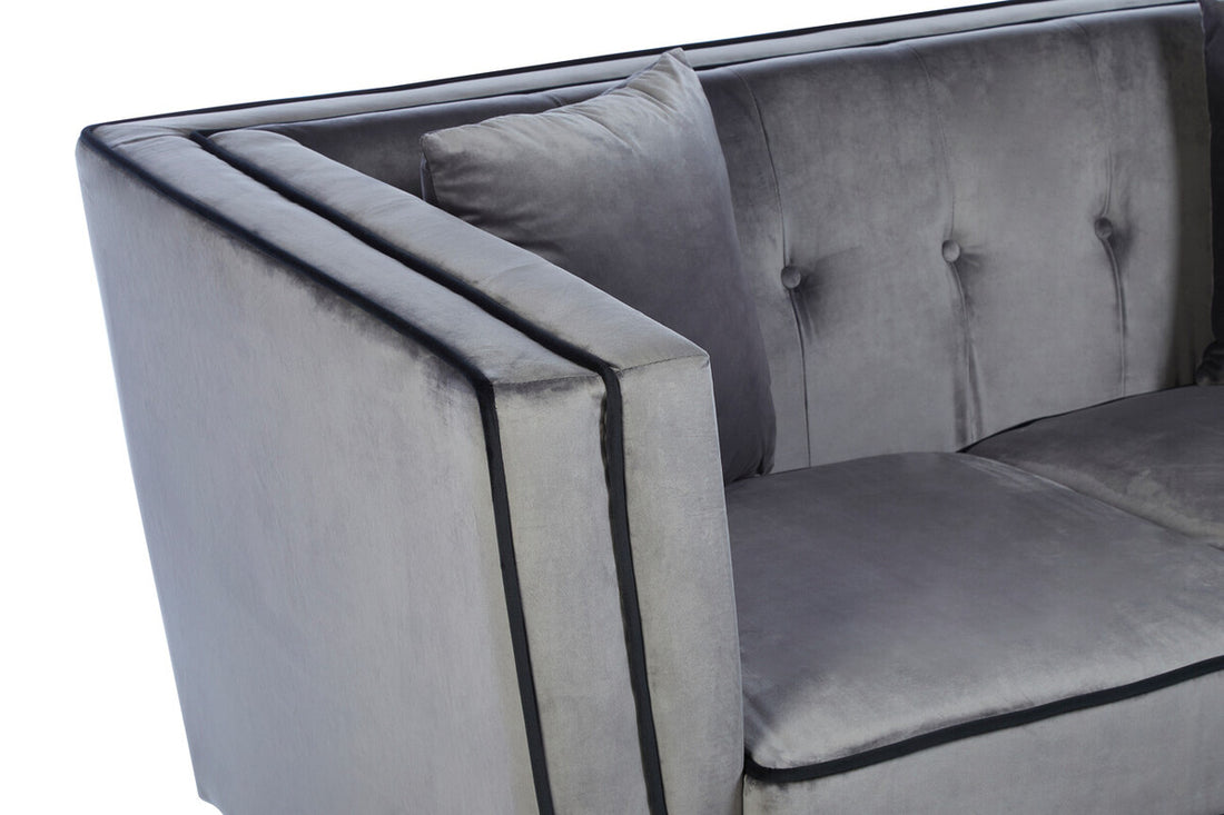 3 Seater Grey Velvet Sofa, Ferris