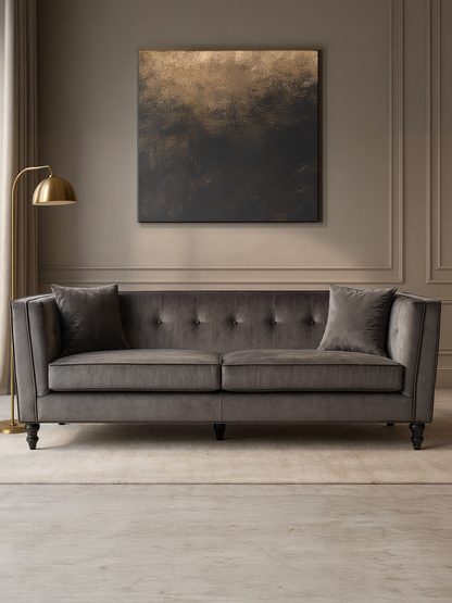 Ferris 3 Seat Grey Velvet Sofa