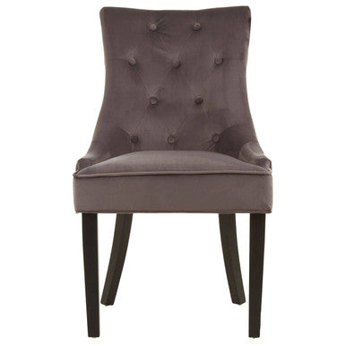 Brown upholstered chair with buttoned backrest on a white background
