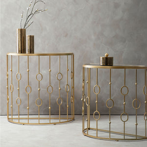 Faiza Black Glass and Gold Finish Set of 2 Half Moon Console Tables