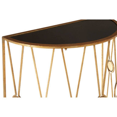 Set of 2 Black Glass Tops Console Tables with Gold Finish Cross Frame, Faiza