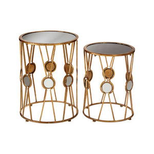 Faiza Black Glass and Gold Finish Set of 2 Round Side Tables
