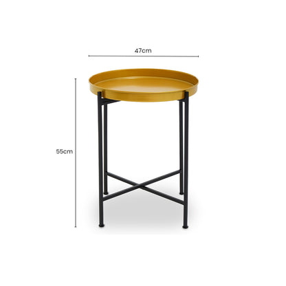 Small Brass Finish Tray Top and Black Metal Base Side Table, Hege