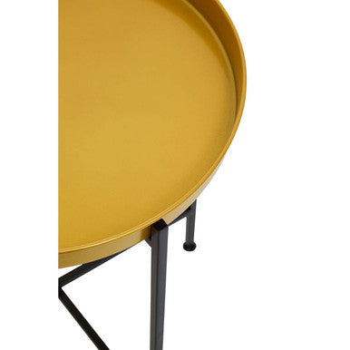 Small Brass Finish Tray Top and Black Metal Base Side Table, Hege