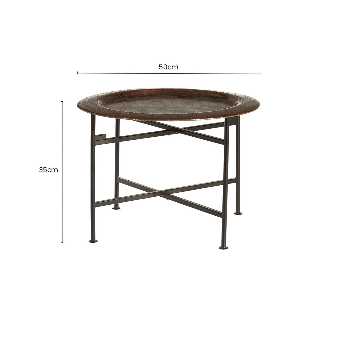 Crocodile Texture Copper Finish Top Round Side Table with Black Metal Base, Hege