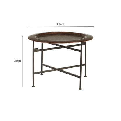 Crocodile Texture Copper Finish Top Round Side Table with Black Metal Base, Hege