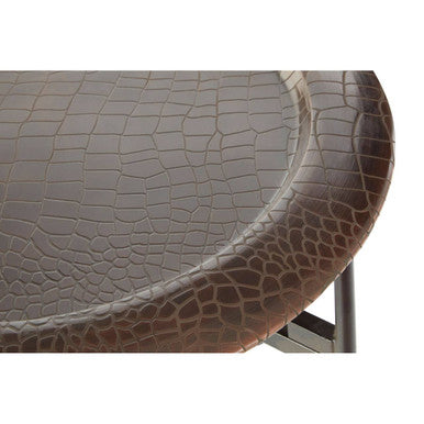 Crocodile Texture Copper Finish Top Round Side Table with Black Metal Base, Hege