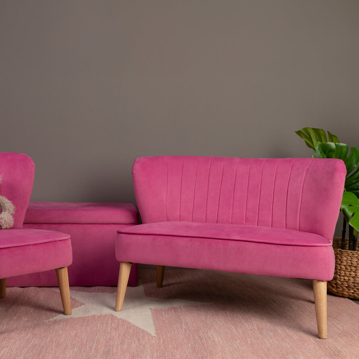 Mia 2 Seat Pink Velvet Kids Sofa