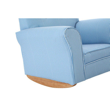 Kids Blue And White Stripe Rocking Chair With Footstool