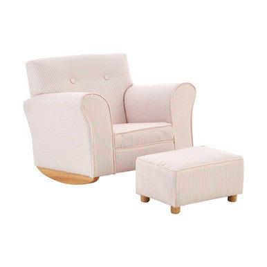 Kids Pink And White Stripe Rocker With Footstool