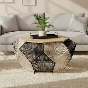 Fusion Black and Silver Woven Hexagon Coffee Table