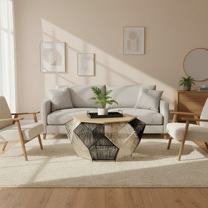 Fusion Black And Silver Woven Hexagon Coffee Table