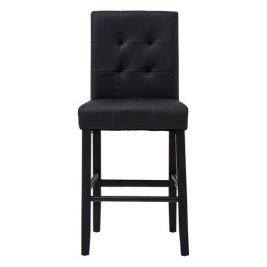 Black bar stool with tufted backrest on a white background