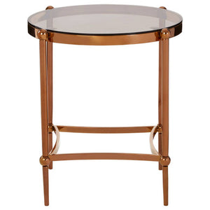 Forli Brown Glass and Rose Gold Finish Round Side Table