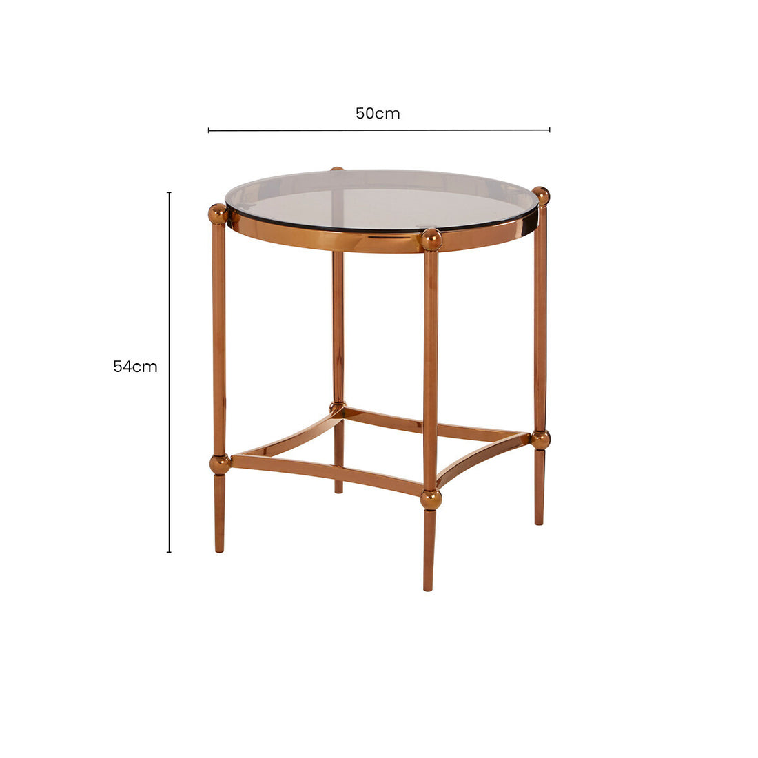 Rose Gold Steel Frame Side Table with Tempered Glass Top, Forli
