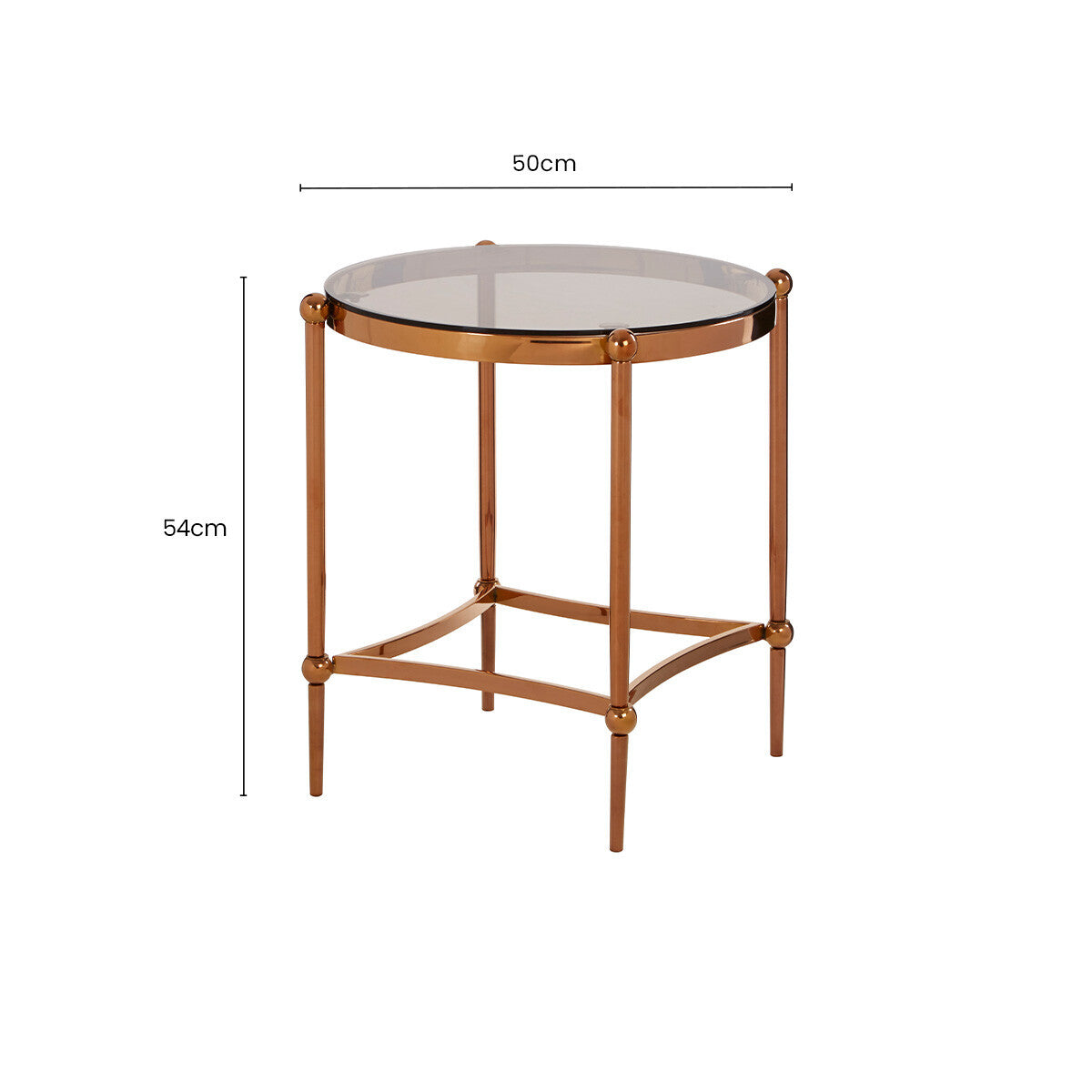 Rose Gold Steel Frame Side Table with Tempered Glass Top | Forli