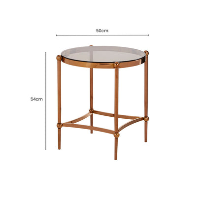 Rose Gold Steel Frame Side Table with Tempered Glass Top | Forli