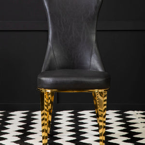 Forli Black Leather Effect Dining Chair with Gold Finish Legs