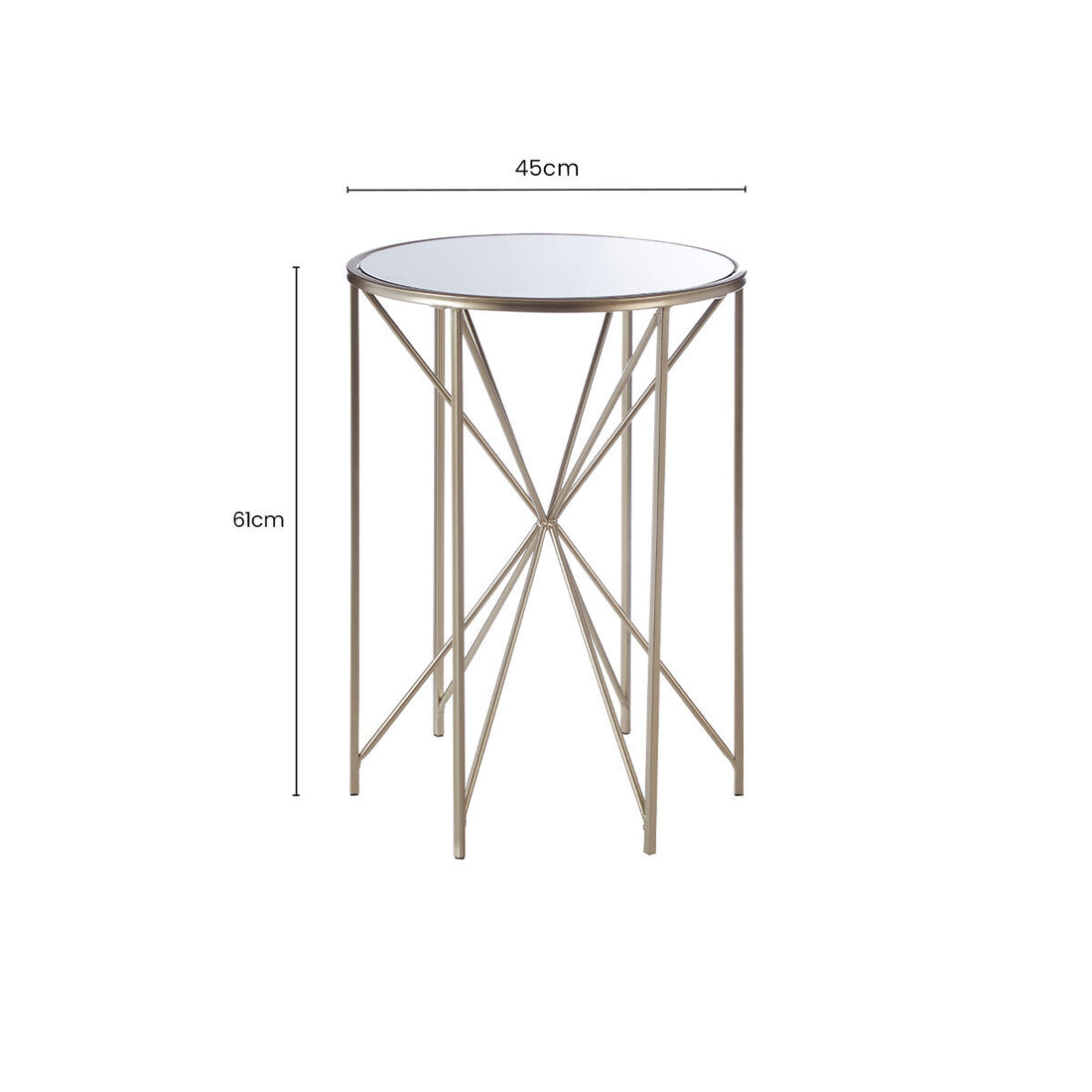 Round Mirrored Side Table with Champagne Geometric Base, Arcana
