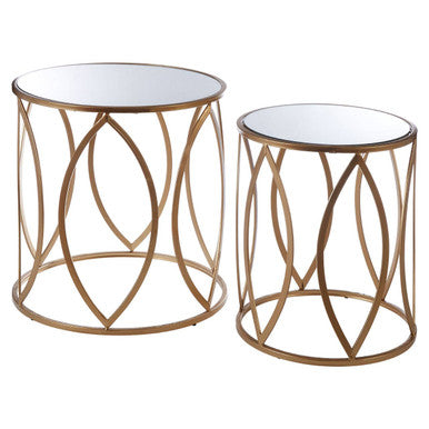 Arcana Set Of Two Gold Finish Side Tables.