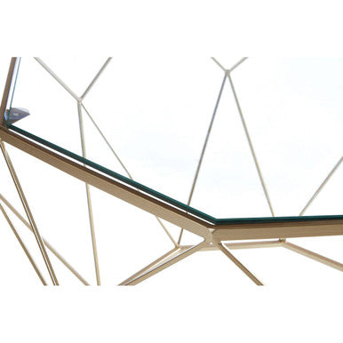 Set of 2 Gold Finish Geometric Design Side Tables with Tempered Glass Top, Arcana