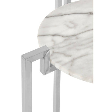 Cibal White Marble Side Table With Chrome Base