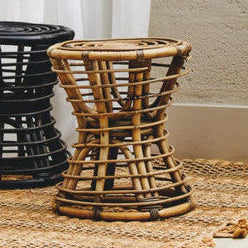 Grey Natural Rattan Stool | Maka