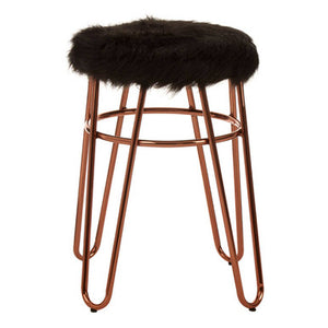 District Faux Fur Rose Gold Finish Stool