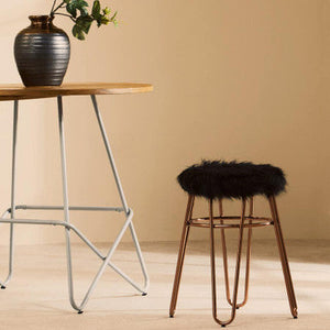 District Faux Fur Rose Gold Finish Stool
