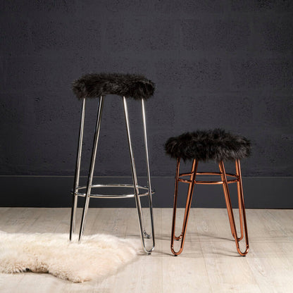 District Faux Fur Rose Gold Finish Stool