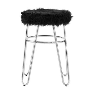 District Black Faux Fur Stool