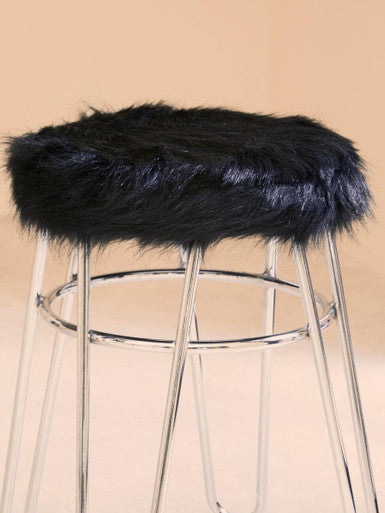 District Black Faux Fur Stool