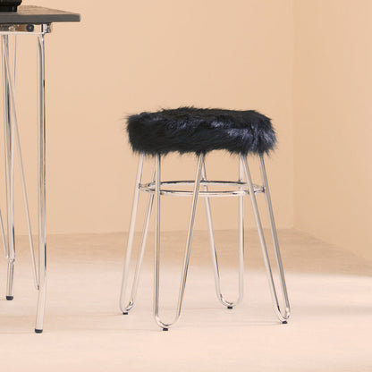 District Black Faux Fur Stool