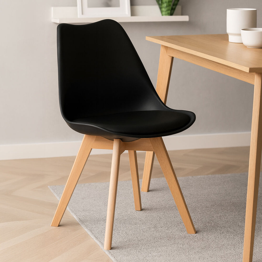 Stockholm Black Chair With Cushion And Beech Wood Legs