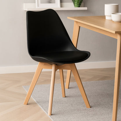 Stockholm Black Chair With Cushion And Beech Wood Legs