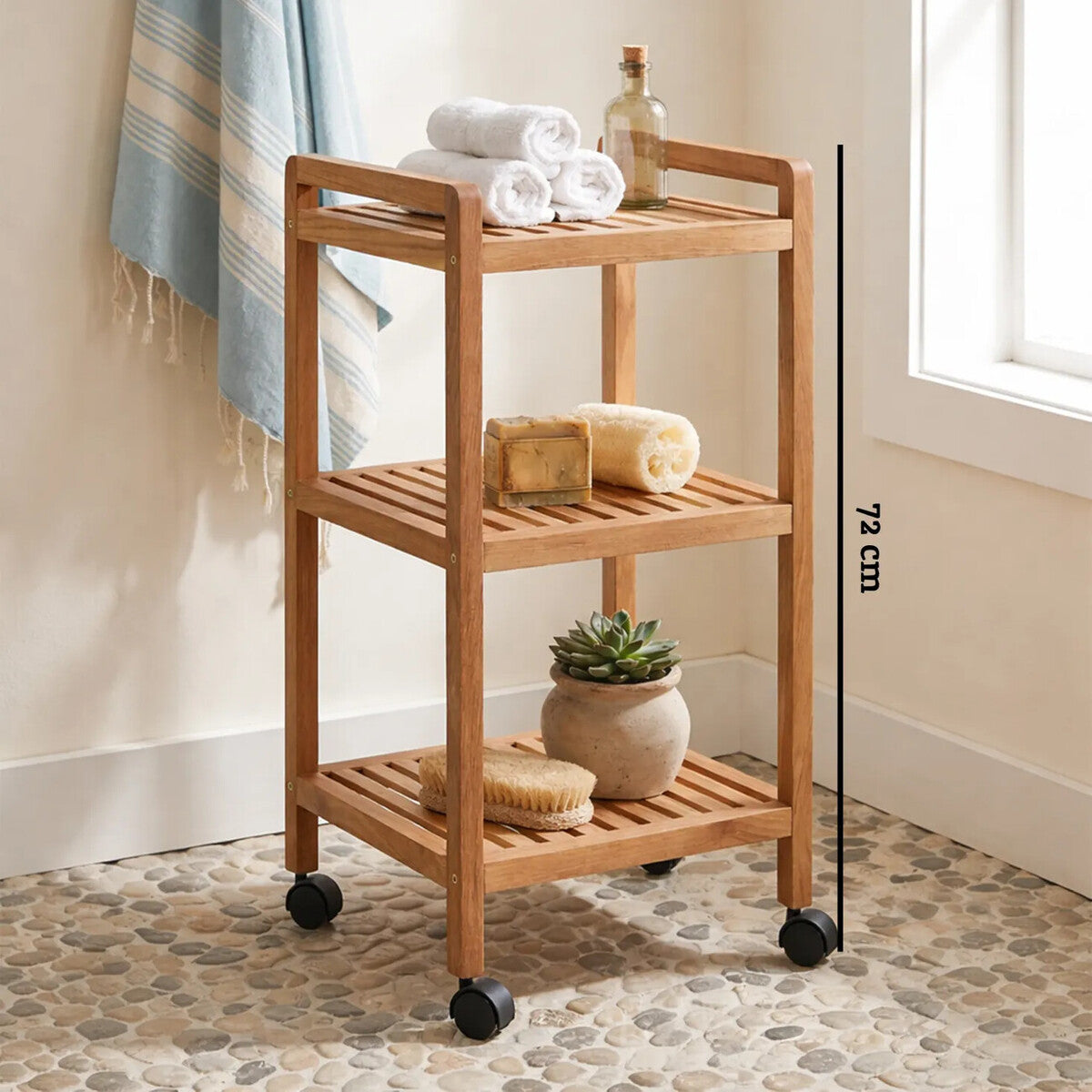 ARLA 3 Tier Walnut Wood Bathroom Trolley