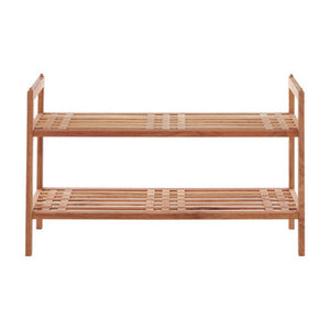 Arla Natural Walnut Wood 2 Tier Slatted Stackable Shoe Rack