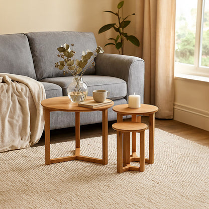 Visby Set Of 3 Oak Wood Side Tables