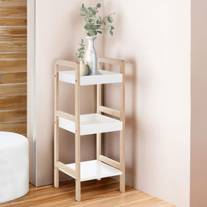 Arla Natural and White Wooden 3 Tier Bathroom Shelf Unit