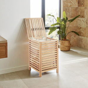Arla Natural Walnut Wood Laundry Hamper with Lining