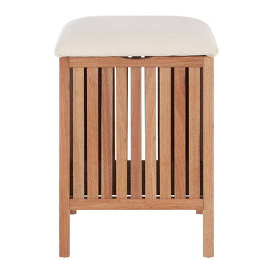 Wooden stool with a white cushion on a white background
