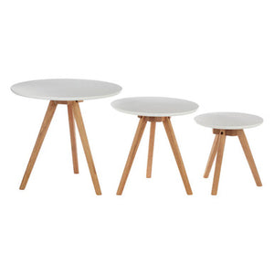 Nostra White and Natural Oak Wood Set of 3 Side Tables