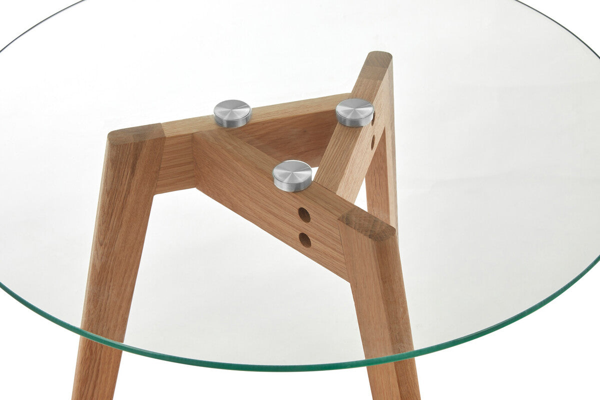 Nostra Set Of Two Glass Top Oak Wood Side Tables