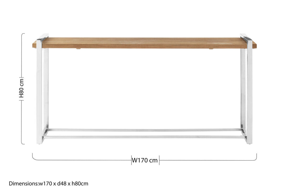 Natural Textured Recycled Elm Wood Console Table with Stainless Steel Legs, Menteng