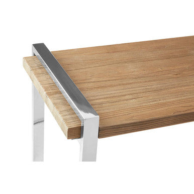 Natural Textured Recycled Elm Wood Console Table with Stainless Steel Legs, Menteng